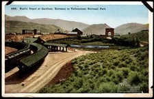 Postcard Rustic Depot Yellowstone Entrance, Gardiner, MT White Border picture