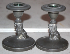 Vintage Pair of Pewter Candlesticks Lion picture