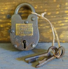 Pony Express Cast Iron Working Lock W/ 2 Keys U.S. Postal Western Decor Padlock picture
