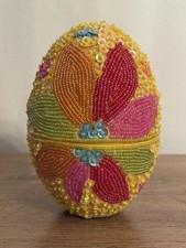 Godiva 5” Easter Egg Beaded Flower Sequin Trinket Box Floral picture
