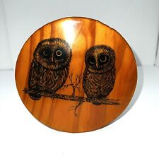 Vintage Glenda J. Parker Polyurethaned Barrel Art with Two Perched Owls 6.5