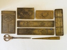 Tiffany Studios antique 7 piece bronze dore GRADUATE pattern desk accessories picture