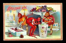 c1909 Tucks #760 Halloween Postcard Red Devil Eating & Drinking Sweets picture