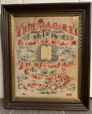 STUNNING   Vibrant Antique TEN COMMANDMENTS Punched Paper Embroidery VICTORIAN picture