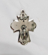 VINTAGE STERLING SILVER 4 WAY CROSS MEDAL CATHOLIC PENDANT CHAPEL EUC picture