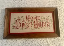 Antique Victorian Oak framed needlework motto HOME SWEET HOME GRANDMA CORE EUC picture