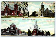 1909 Catholic Church First Baptist Church Churches Of Ottawa Kansas KS Postcard picture