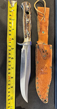 Vintage Original Puma-Bowie Knife Stag Handle Germany 6396 + Sheath picture
