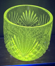 Uranium, GLOWS Green, Clear Glass Bowl Vase Diamond Starburst Pattern picture