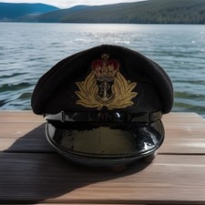 Vintage UK British Royal Navy Military Officers Visor Hat Cap Sz: 7-1/4 picture