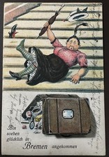 Vintage 1926 Postcard Germany Comic Woman Falls With Fold Out City Views picture