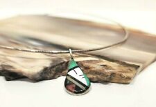 925 Sterling Southwest Zuni Inlay Necklace Turquoise Coral Pearl Jet 6.3gm GW12 picture