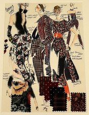 1978 Viyella UK Fashion Design Illustration – Original Textile Swatch Art - 2/3 picture