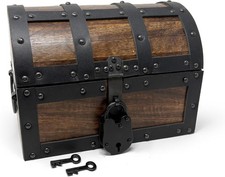 Nautical Cove Handmade Wooden Treasure Chest Storage Box Real Leather Accents picture