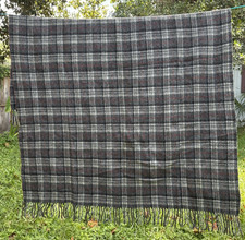 Pendleton Gray And Red Plaid Wool Stadium Blanket 52” X 70” Fringed picture