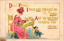 1914 Comic Woman Writing Desk Postcard Panama Nebraska March 1914 picture
