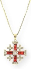 Red Topaz Jerusalem Cross Crusaders Pendant Necklace Gold Plated 18k picture