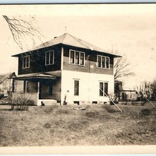 c1910s Farmhouse RPPC Real Photo Postcard Homestead American Foursquare Barn picture