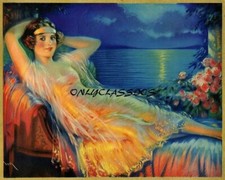 1926 Art Deco Frank H Desch Jazz Age PinUp Print Moonlit Beauty Girl at the Lake picture