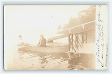 1908 Norfolk CT RPPC Men in a Boat Canoe Dock River - Finnish picture