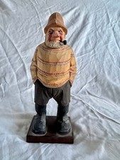 VINTAGE 1964 C.O. Trygg Hand Carved Painted Man w Pipe Signed Figurine Sweden picture