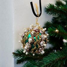 Vintage 80s Holiday Ornament Handmade Pearl Push-Pins Satin Bauble Multicolor  picture
