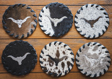 Cowhide Coaster Longhorn / Bull - SET OF 12 picture
