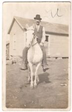 VINTAGE RPPC REAL PHOTO POSTCARD MAN WITH MOUSTACHE ON A WHITE HORSE 100920 P  picture