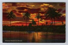 FL-Florida, Evening Shadows Florida, Palm Trees on Water Vintage c1957 Postcard picture