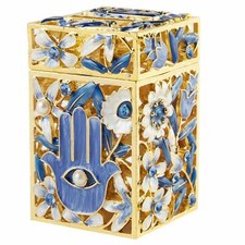 Matashi Hand-Painted Enamel Tzedakah Charity/Treasure Box Embellished w Crystals picture