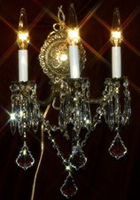 1 Sconce Vintage gilt Bronze Brass Crystal lamp BOW Sconce ROCOCO Spain 3-lite picture