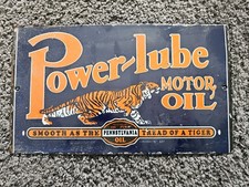 VINTAGE POWER LUBE MOTOR OIL PORCELAIN GAS STATION PUMP SIGN 12