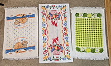 Mixed LOT of 3 Vintage Kitchen Tea Towels Country Cottage Cat Green Apples Fruit picture