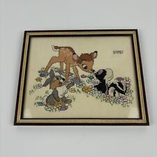 Vintage Disney Cross Stitch Bambi Thumper Flower Framed Completed 10.5x9