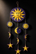 VINTAGE 90s CELESTIAL SUN MOON WALL HANGING MOBILE WIND CHIME WHIMSYGOTH BOHO picture