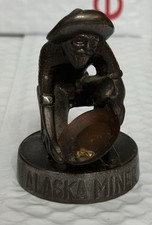 Alaska Gold Miner Brass Ornament Statue Vintage 1970s W/ Gold Nugget In Pan picture