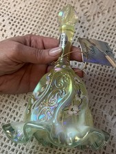 Fenton Topaz Swirl Opalescent Vaseline Bell w/ original tag #817 of 2500 picture