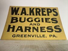 Antique Original Cardboard W.A. KREPS BUGGIES And HARNESS Greenville PA Sign picture