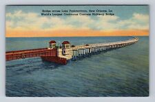 New Orleans LA-Louisiana, Worlds Longest Concrete Bridge, Vintage Postcard picture