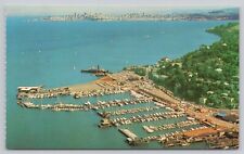 Sausalito California, Aerial View San Francisco Skyline Bay Yachts, VTG Postcard picture
