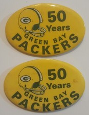 (2)Vintage 1969 Green Bay Packers 50 Years Pin Button Football Lot of 2 picture