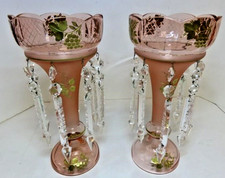 Pair of Spectacular Antique Victorian Mantle Lusters, Circa 1850-1890 picture