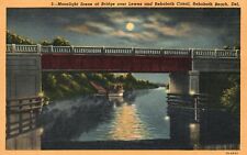 Vintage Postcard 1920's Moonlight Scene at Bridge Rehoboth Beach Delaware DE picture