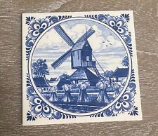 Vintage Delft Tile Blue & White Holland Windmill picture