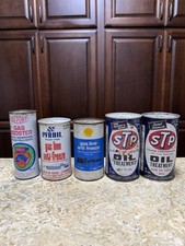 Lot Of 5 Vintage Automotive Oil Cans Metal STP DuPont Shell Pyroil Unopened picture