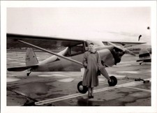 Vintage Photo Woman Pilot Aviation Airplane N9784B Airport 1950s B&W picture