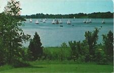 Sailboats Glides To The  Finish Line, Cowan Lake, Near Wilmington, Ohio Postcard picture
