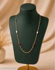 Elegant Gold-Plated Daily Wear Chain with Multicolored Stone and Pearl Accents picture