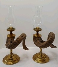 Mid Century Chapman Rams Horn Candle Holder Set Brass Base Rare picture