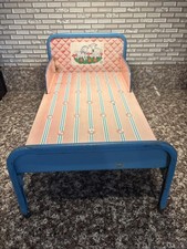 Vintage 1950s J. Chein Tin Pink Baby Doll Bed with Sheep Theme picture